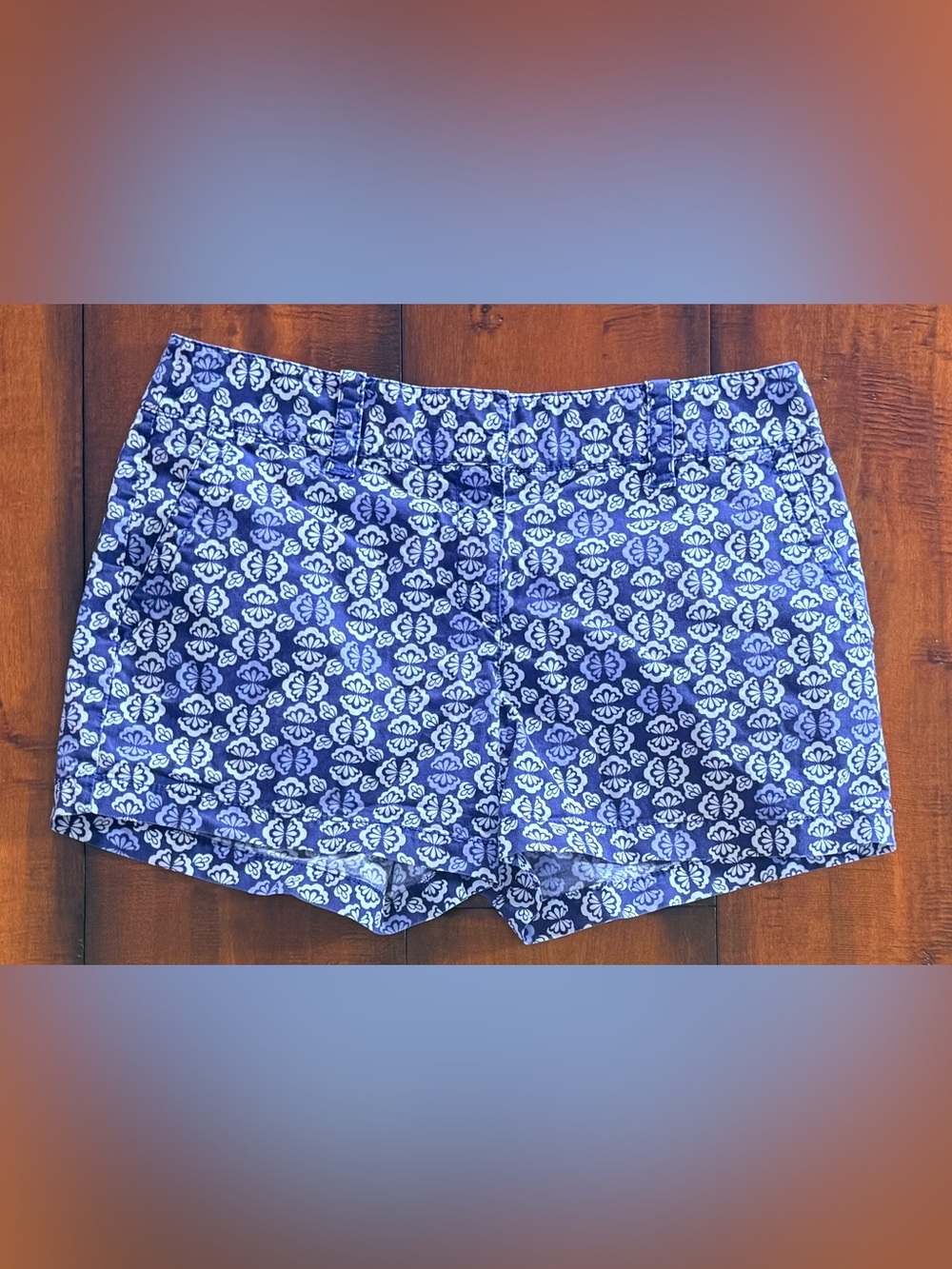 LOFT Navy, Purple and White Printed Flat-Front Shorts
